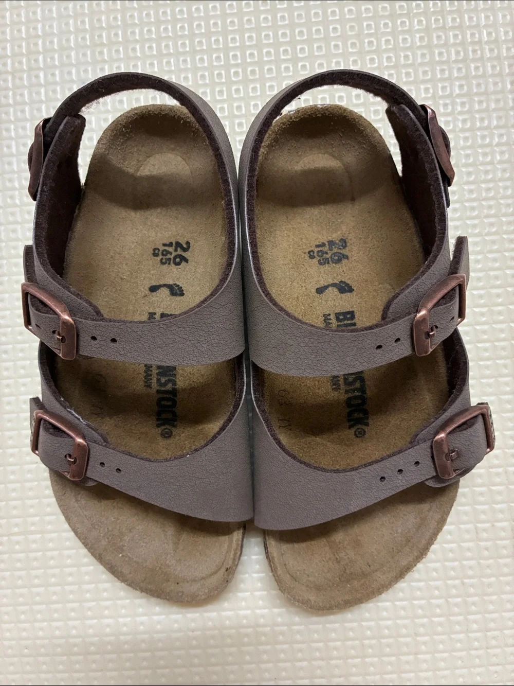 Kids Birkenstock Brown Double Strap Sandals with Copper Buckles